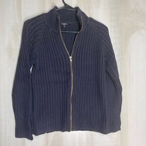 Talbots navy‎ long sleeve zip cardigan sweater, size medium